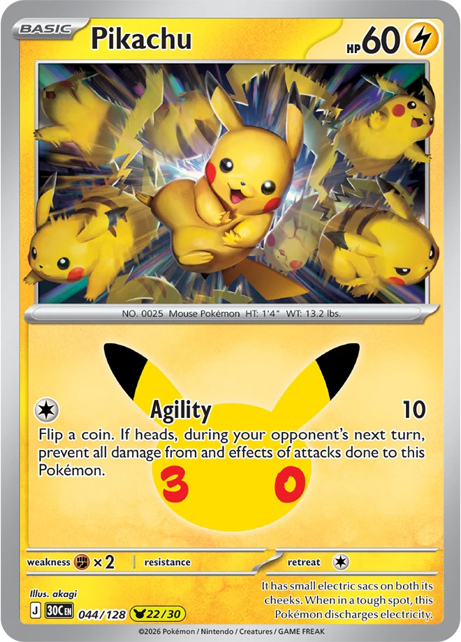 Pikachu card number 44 from 30th Celebration