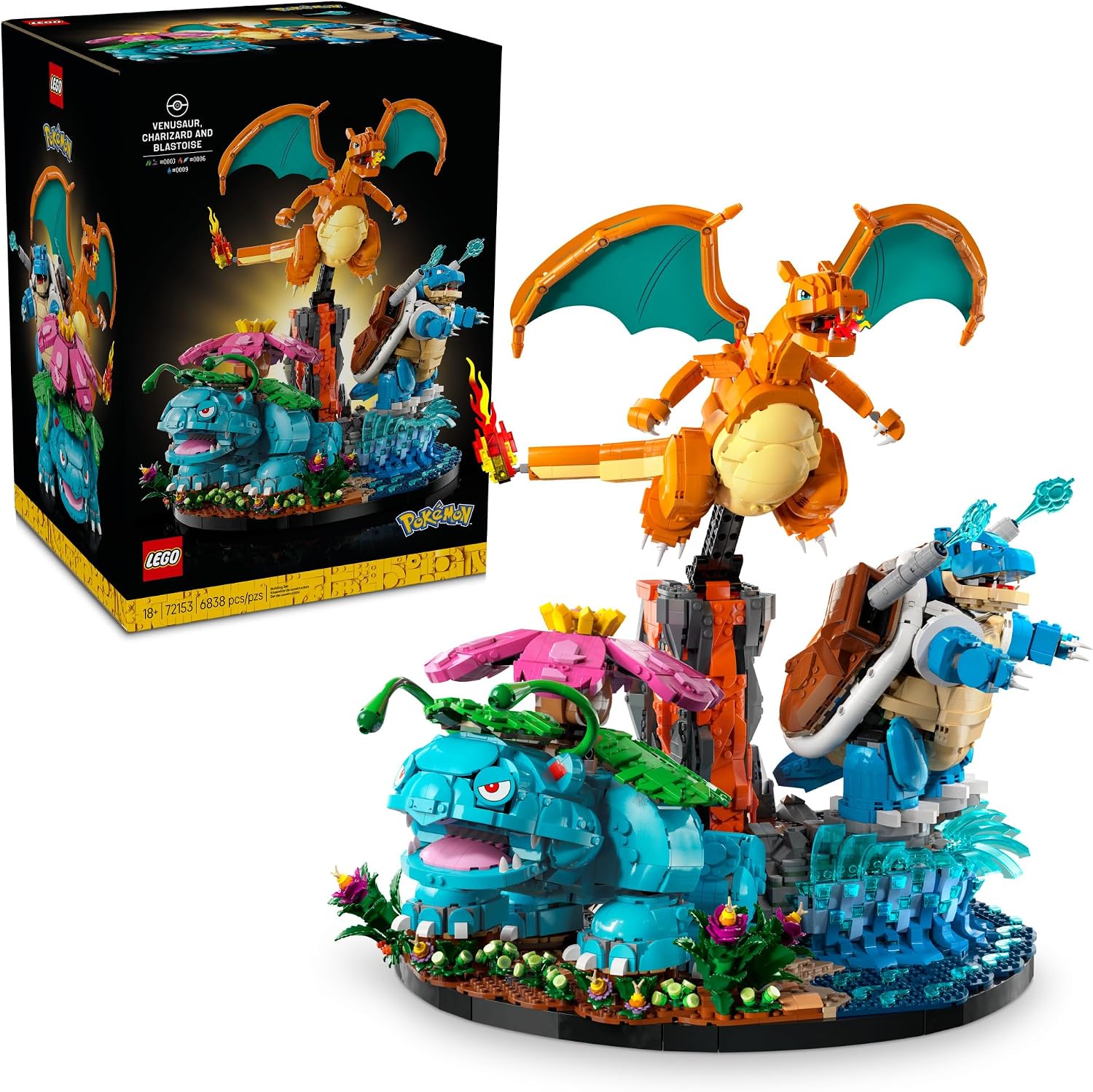 LEGO Pokémon Venusaur, Charizard and Blastoise set, box and built model, 72153