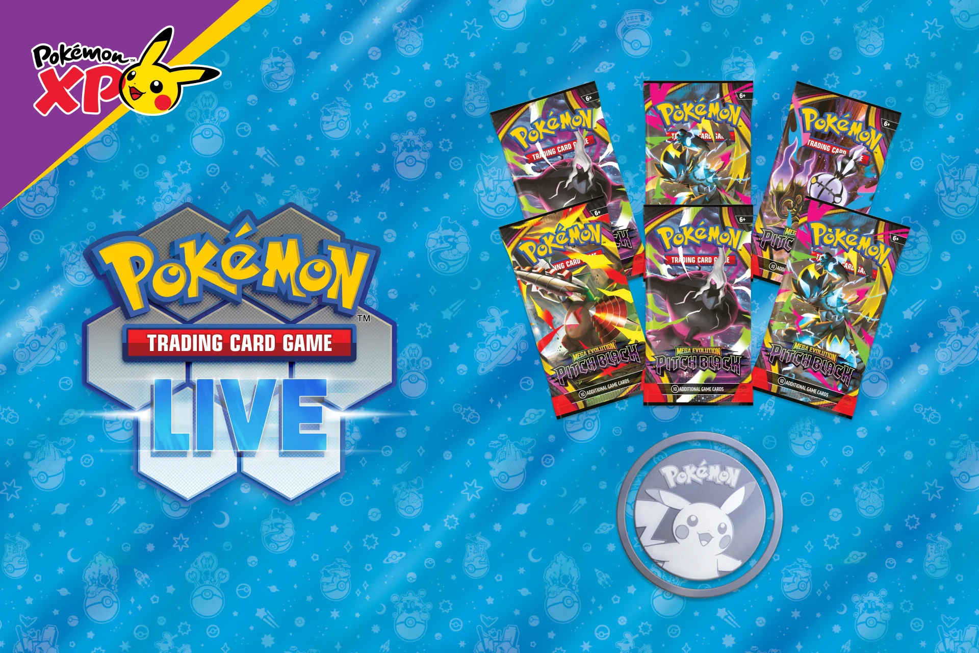 Arte oficial de sobres de Pitch Black y una ficha de evento para Pokémon TCG Live